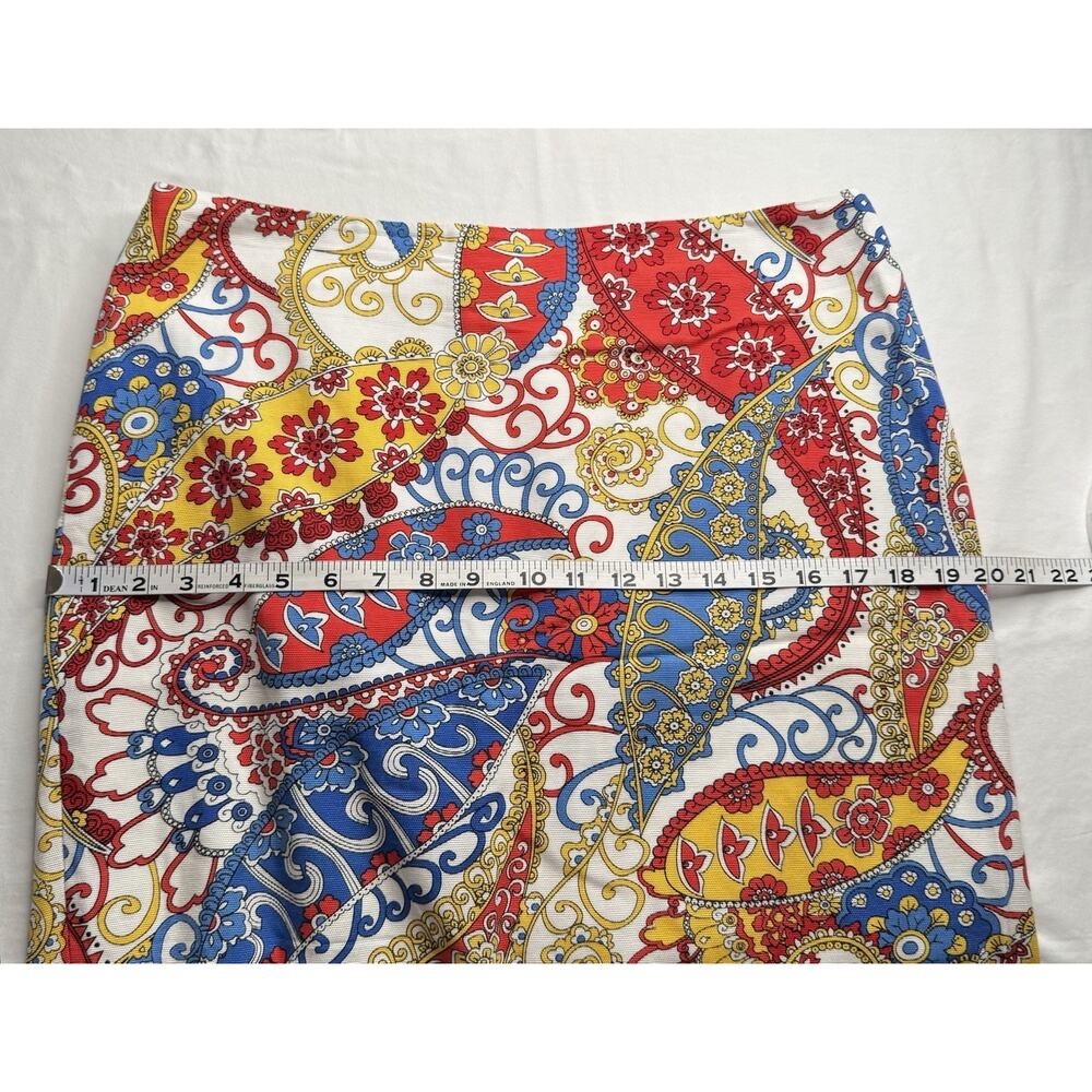 Talbots Size 12 Pencil Skirt Red Blue Yellow Paisley Back Zip Lined New - Picture 7 of 10